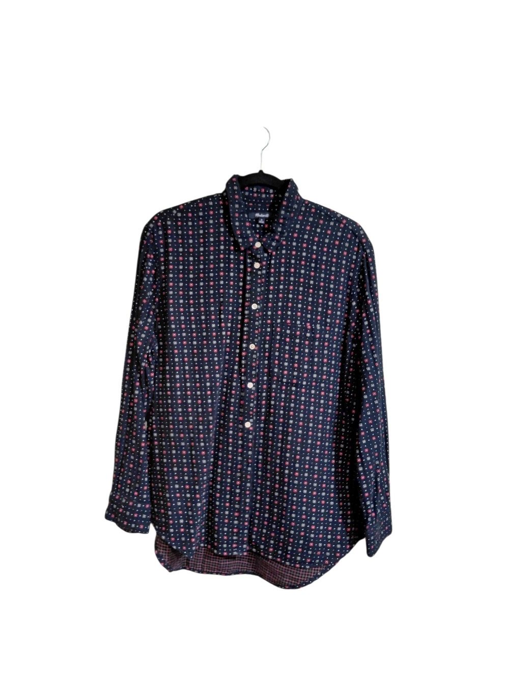 Madewell Navy Button-Down Shirt with Pink Dot Pattern